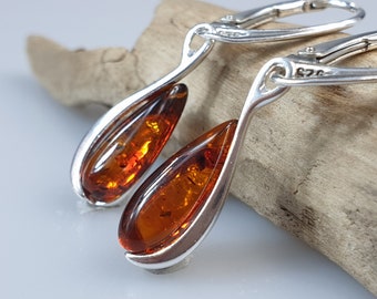 Baltic Amber Sterling Silver Teardrop Dangle Earrings