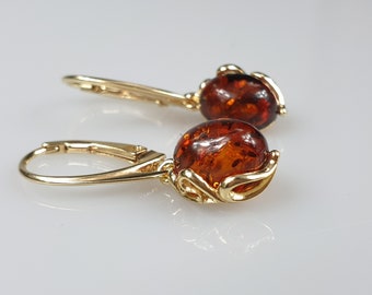 Amber Earrings Gold plated Earrings Small earrings minimalistic Earrings small Amber Earrings For Adult Teardrop Handmade Gift For Woman