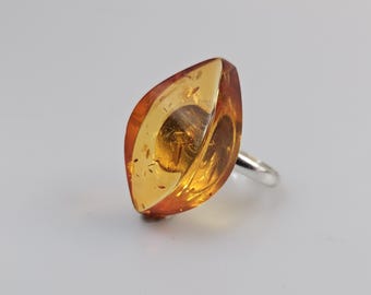 Brown Bernsteinring, Eldestein ring. Einstellbar ring. Row Bernstein, Baltischer Echter Bernstein.
