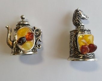 Ditale da cucito con ambra. 3 lotti. Ditale d'ambra. Cucire. Raccolta. Protezione per le dita. Accessori per strumenti da cucito. Ditale da collezione, souvenir