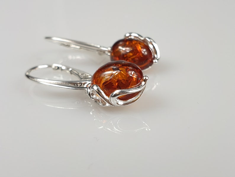 Small Amber earrings. Brown Baltic Amber and Sterling silver 925. Amber jewelry. Silver earrings. Bernstein Ohrringe. Ambra. boucles d'oreil image 3
