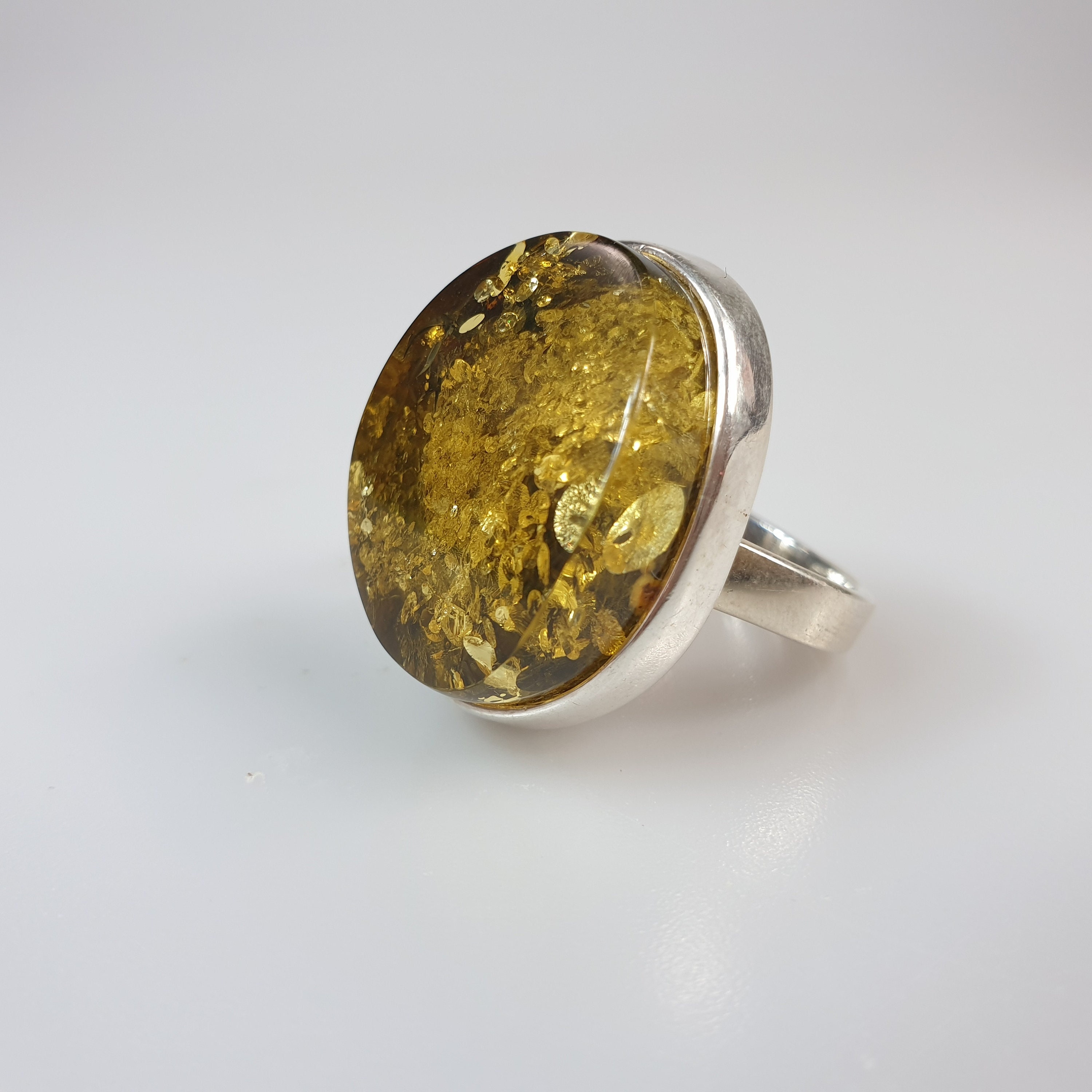 Green amber rings in silver sale