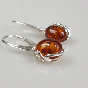 Small Amber earrings. Brown Baltic Amber and Sterling silver 925. Amber jewelry. Silver earrings. Bernstein Ohrringe. Ambra. boucles d'oreil image 4