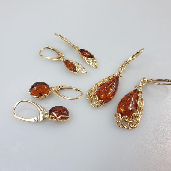 Orecchini a borchie Amber & Sterling Silver A forma organica. Regalo. Gioielli da donna, pietra preziosa, gioielli femminili. - Italia