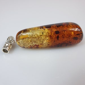 Baltic Amber Pendant: Red Cognac Yellow Teardrop Cabochon