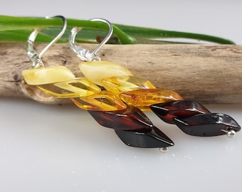 Handmade Baltic Amber Earrings: Long Multi-Color Gemstone Jewelry
