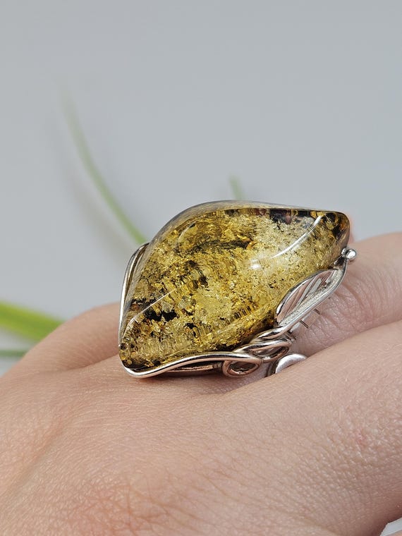 Bague ambre bague en argent bague ambre vert Etsy France