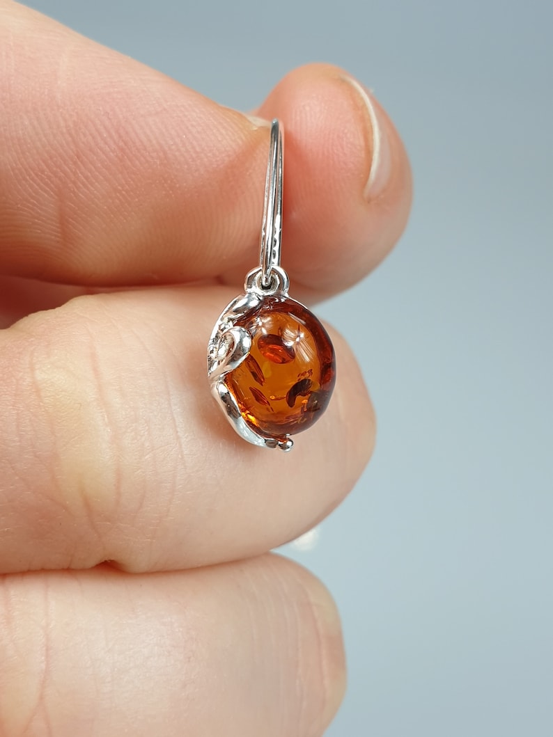 Small Amber earrings. Brown Baltic Amber and Sterling silver 925. Amber jewelry. Silver earrings. Bernstein Ohrringe. Ambra. boucles d'oreil image 5