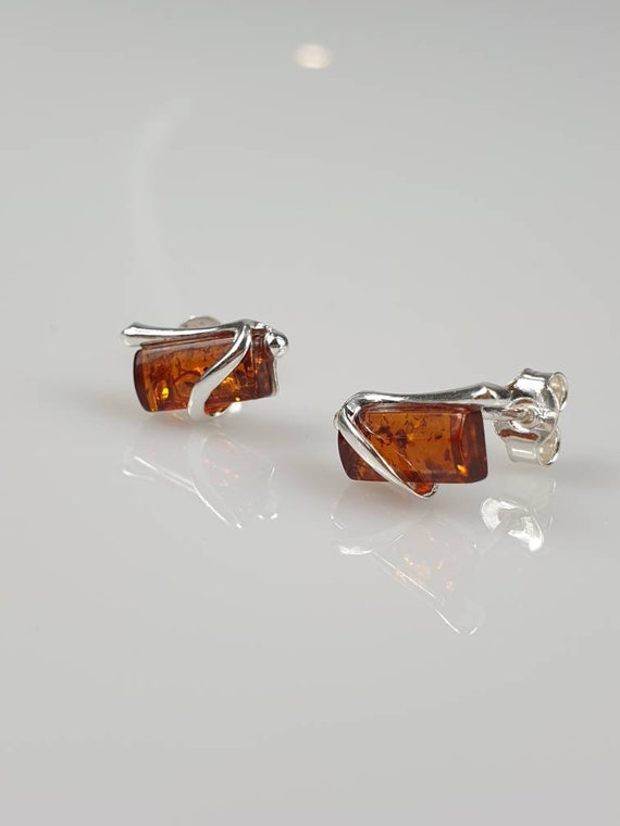 Lange Bernstein Ohrringe - 925 Silber Tropfen Schmuck Cognac