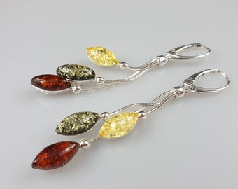 Boucles d'oreilles grandes ambre, Boucles d'oreilles longues ambre