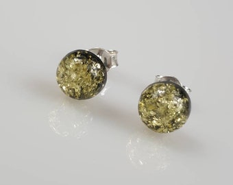 Green Amber Earrings Amber Stud in Earrings Amber post  Amber studs Sterling silver 925