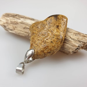 Raw Baltic Amber Pendant: Large Rough Cabochon, Unisex Crystal