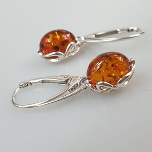 Small Amber earrings. Brown Baltic Amber and Sterling silver 925. Amber jewelry. Silver earrings. Bernstein Ohrringe. Ambra. boucles d'oreil image 2