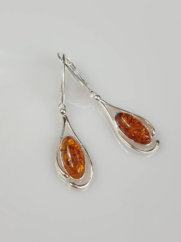 Amber earrings sterling silver 925 earrings bernstein | Etsy