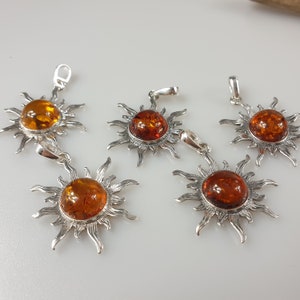 Sterling silver baltisk bärnsten flammande solhänge solcellsdrivet bild 5