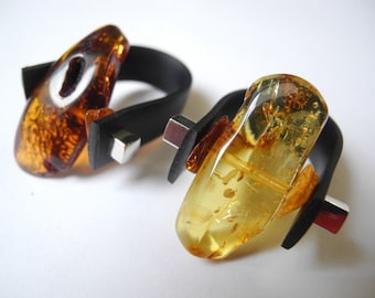 Handmade Baltic Amber Unisex Ring, Adjustable Size rubber