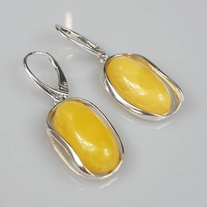 Big white Hanging butterscotch Baltic Amber earings modern massive milky jewelry