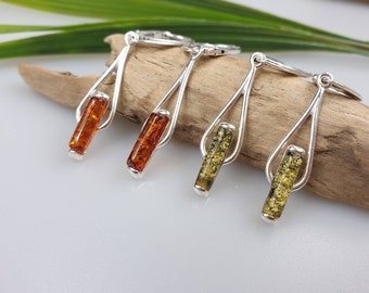 Amber and Silver earrings. Sterling silver 925. Green Amber earrings. Honey Amber earrings.