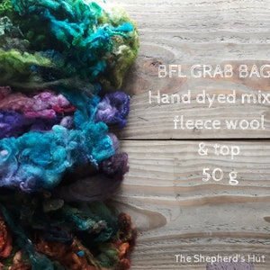 BFL Grab Bags 50g mixed hand dyed fleece wool and top for spinning and fibre craft. Various colours available. image 1