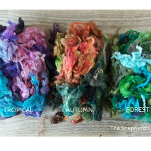 BFL Grab Bags 50g mixed hand dyed fleece wool and top for spinning and fibre craft. Various colours available. image 2