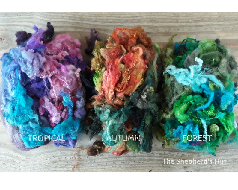 BFL Grab Bags 50g mixed hand dyed fleece wool and top for spinning and fibre craft. Various colours available. image 2