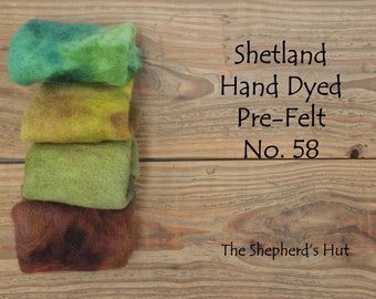 Shetland Pre Felt Hand dyed. Selection Pack. No. 58 Four pieces approx. 23cm x 23 cm.