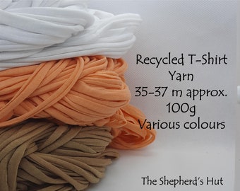 Recycled T- Shirt yarn ribbon for art knitting, crochet, or weaving 100 g. Varoius colours