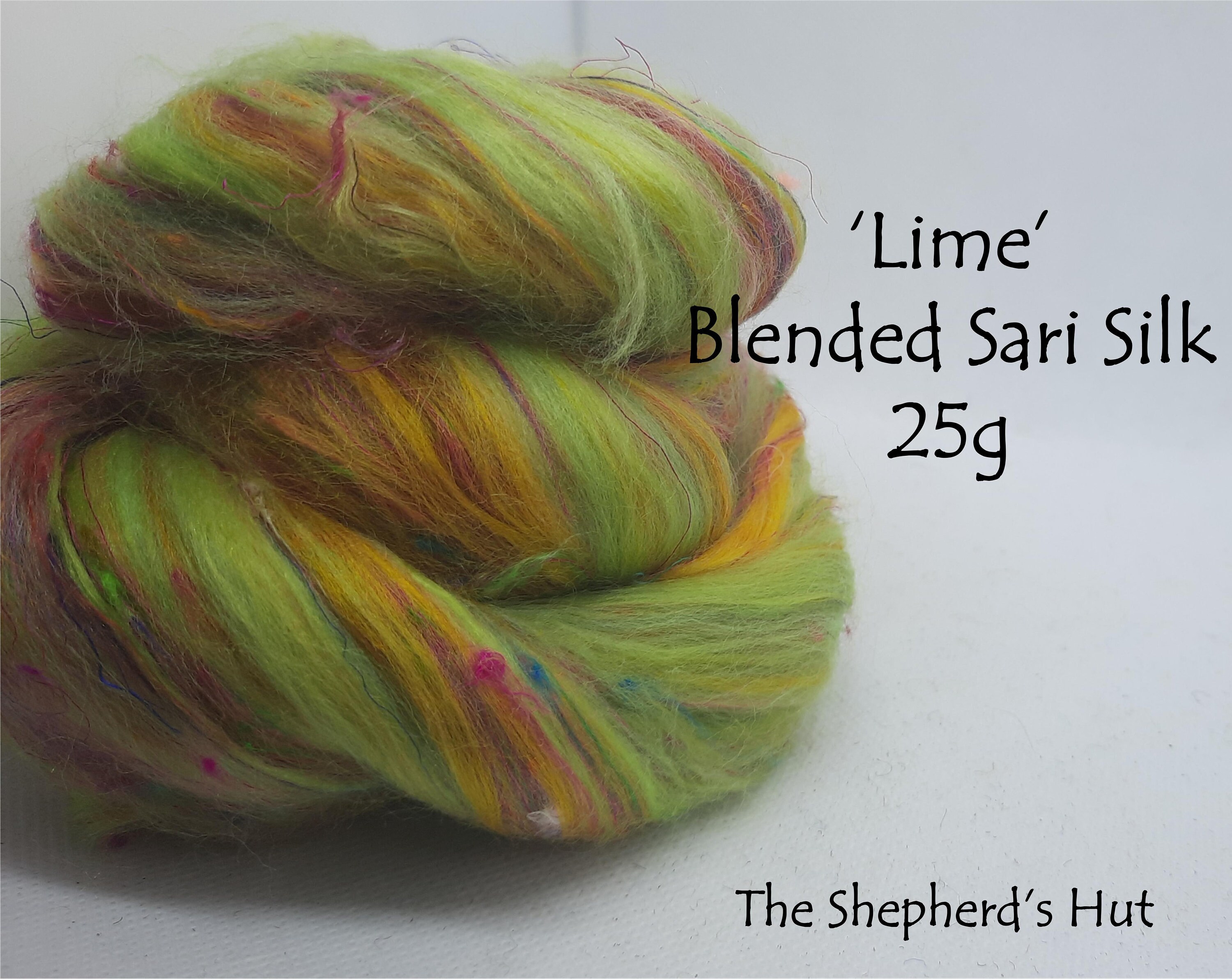 Blended Sari Silk.'Lime' recycled Indian sari silk threads for art spinning, paper making, mixed media and felting.