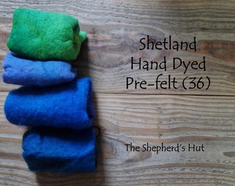 Shetland Pre Felt Hand dyed. Selection Pack.(36) Four pieces approx. 23cm x 23 cm.