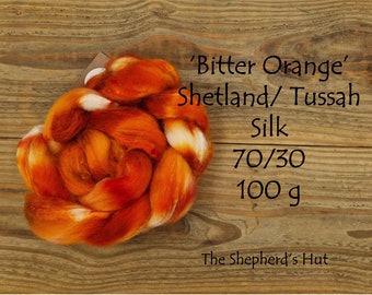 Shetland / Tussah Silk hand dyed braid in 'Bitter Orange' 100 g  3.5 oz