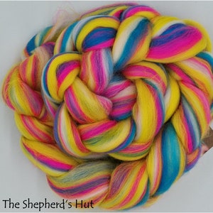 Merino &#39;Neon Brights&#39; Blended Top 100g braid for spinning and felting.