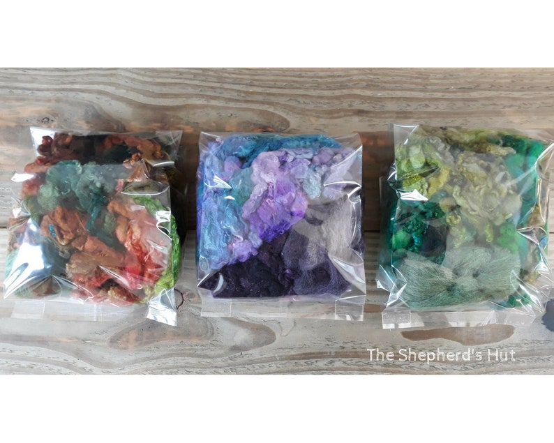 BFL Grab Bags 50g mixed hand dyed fleece wool and top for spinning and fibre craft. Various colours available. image 4