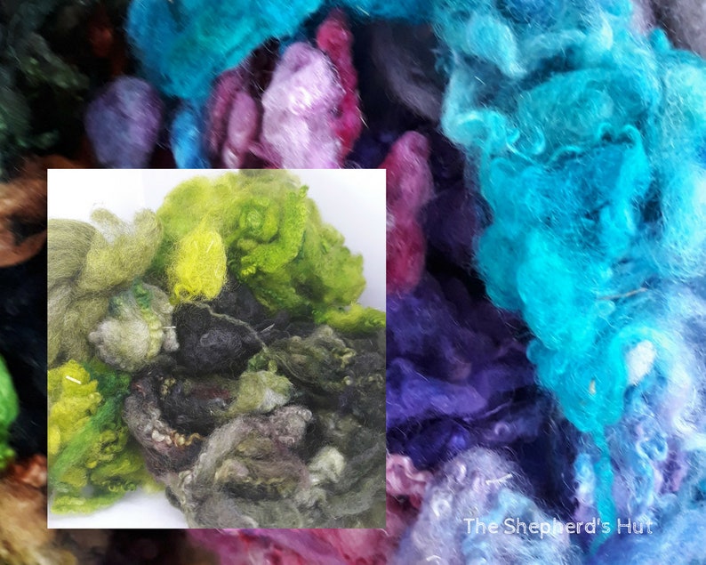 BFL Grab Bags 50g mixed hand dyed fleece wool and top for spinning and fibre craft. Various colours available. image 3