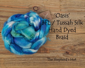 BFL /Tussah Silk 70/30 hand dyed braid 'Oasis' 100 g