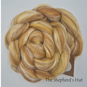 Merino, Silk and Stellina  &#39;Vintage Christmas&#39; Blended Top 100g braid for spinning and felting.