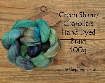 Charollais hand dyed braid in 'Green Storm ' 100 g  3.5 oz