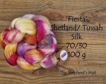 Shetland / Tussah Silk hand dyed braid in 'Fiesta' 100 g  3.5 oz