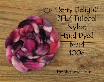 BFL /Trilobal Nylon hand dyed braid 'Berry Delight' 100 g