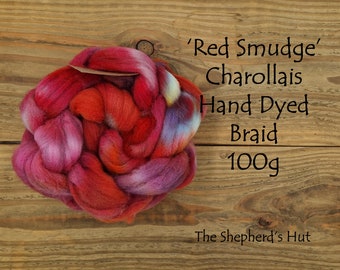 Charollais hand dyed braid in 'Red Smudge ' 100 g  3.5 oz