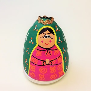 Mini Terracotta Nativity Scene 3&quot; inside of Our Lady of Guadalupe Mexican Nativity Set Handmade Hand Painted Mexican Nativity Scene