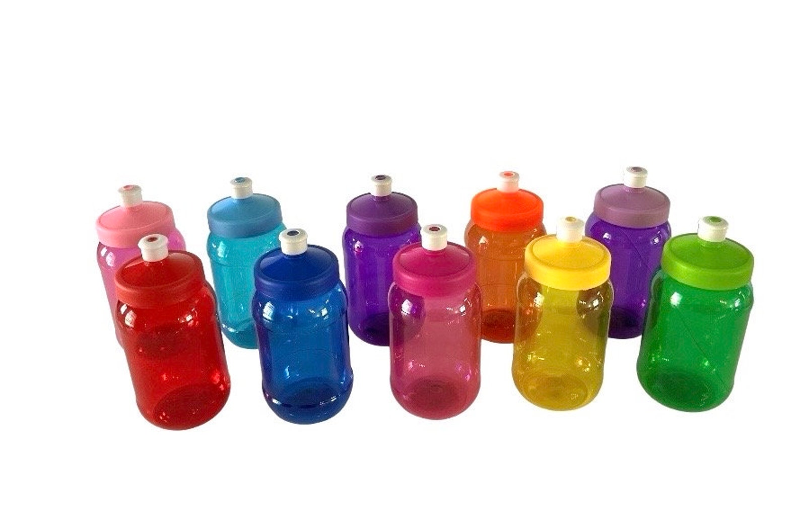 Set of Reusable Plastic Water Cups Push Cap 16 Ozs. Sport Bottle ...