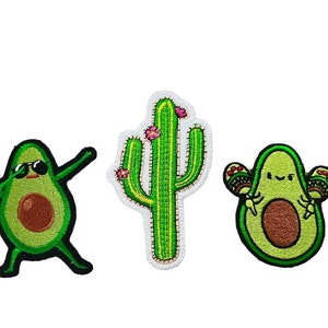 Aguacate and/or Nopal Sew-On Patch Embroidery Applique Dancing Avocado and/or Cactus and/or Avocado and Maracas  3&quot;x2.25&quot;