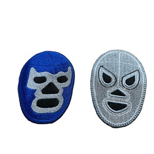 Santo El Enmascarado de Plata and/or Blue Demon Sew-On Patch Classic Lucha Libre Wrestler 3&quot;x2.25&quot;