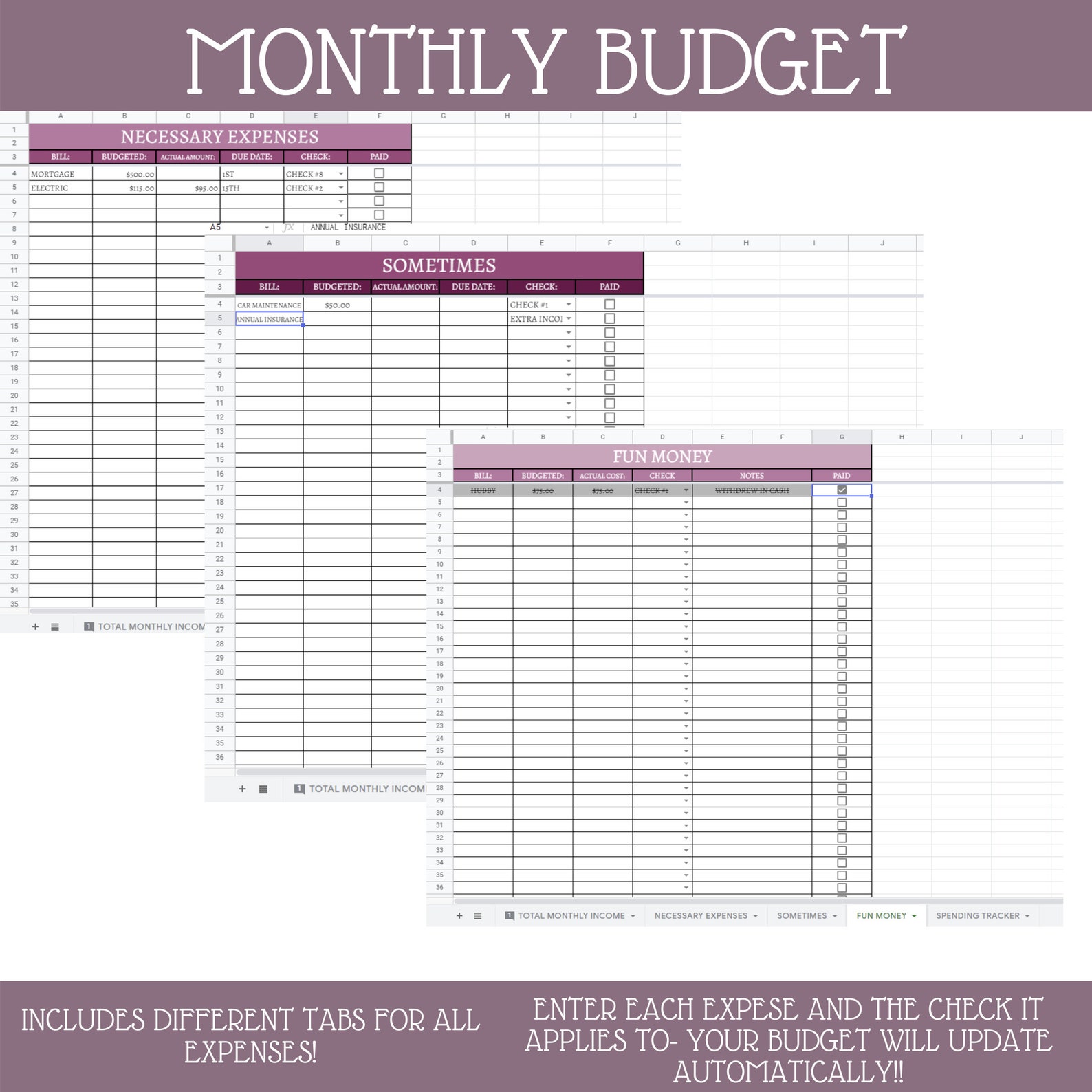 Monthly Budget Spreadsheet Google Sheets Instant Download Etsy