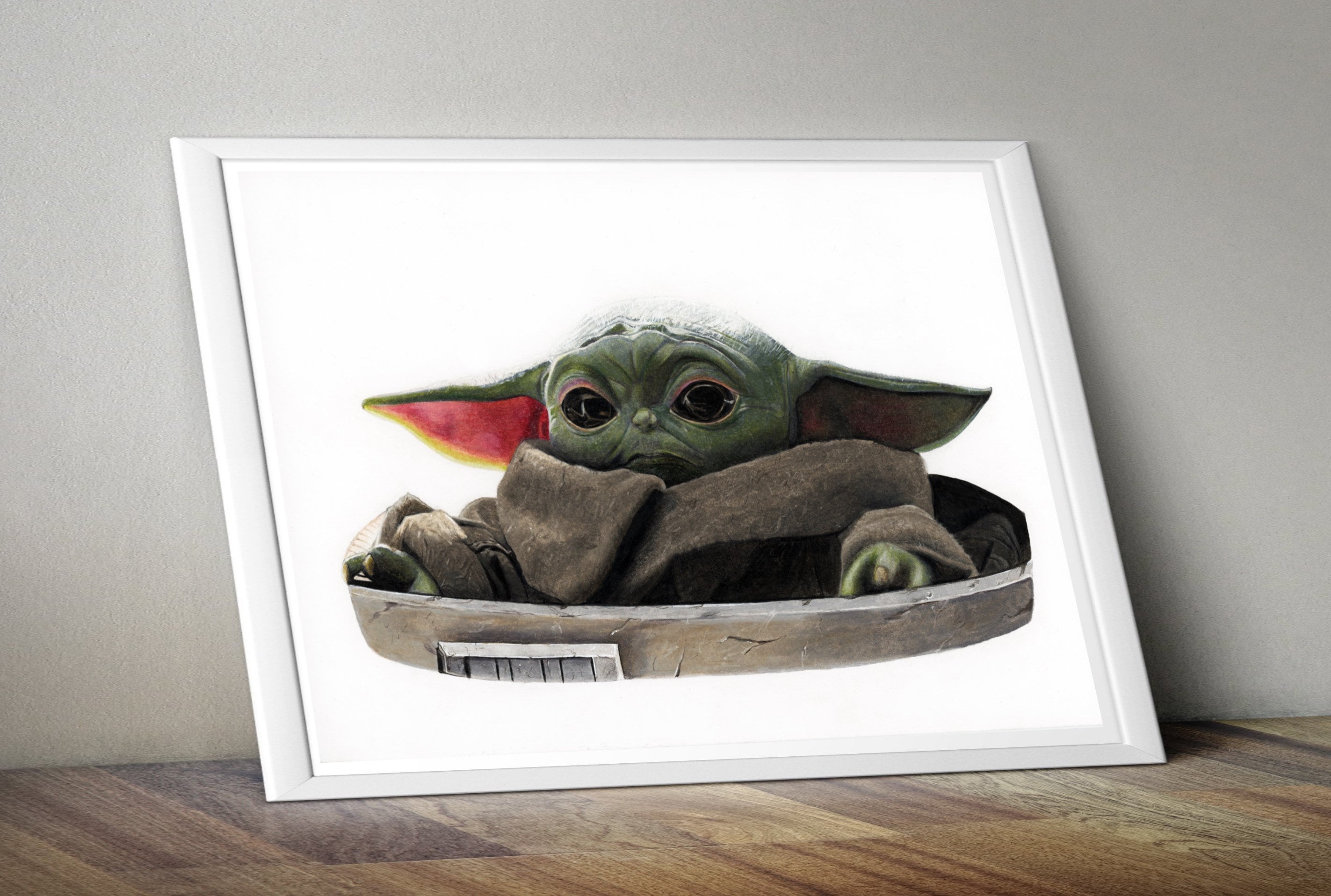 手描きのグローグーアートプリント：マンダロリアン、スターウォーズの