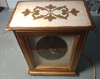 Vintage GE Hollywood Regency Boho Table Mantle Clock | Painted Wood Japan Gilt