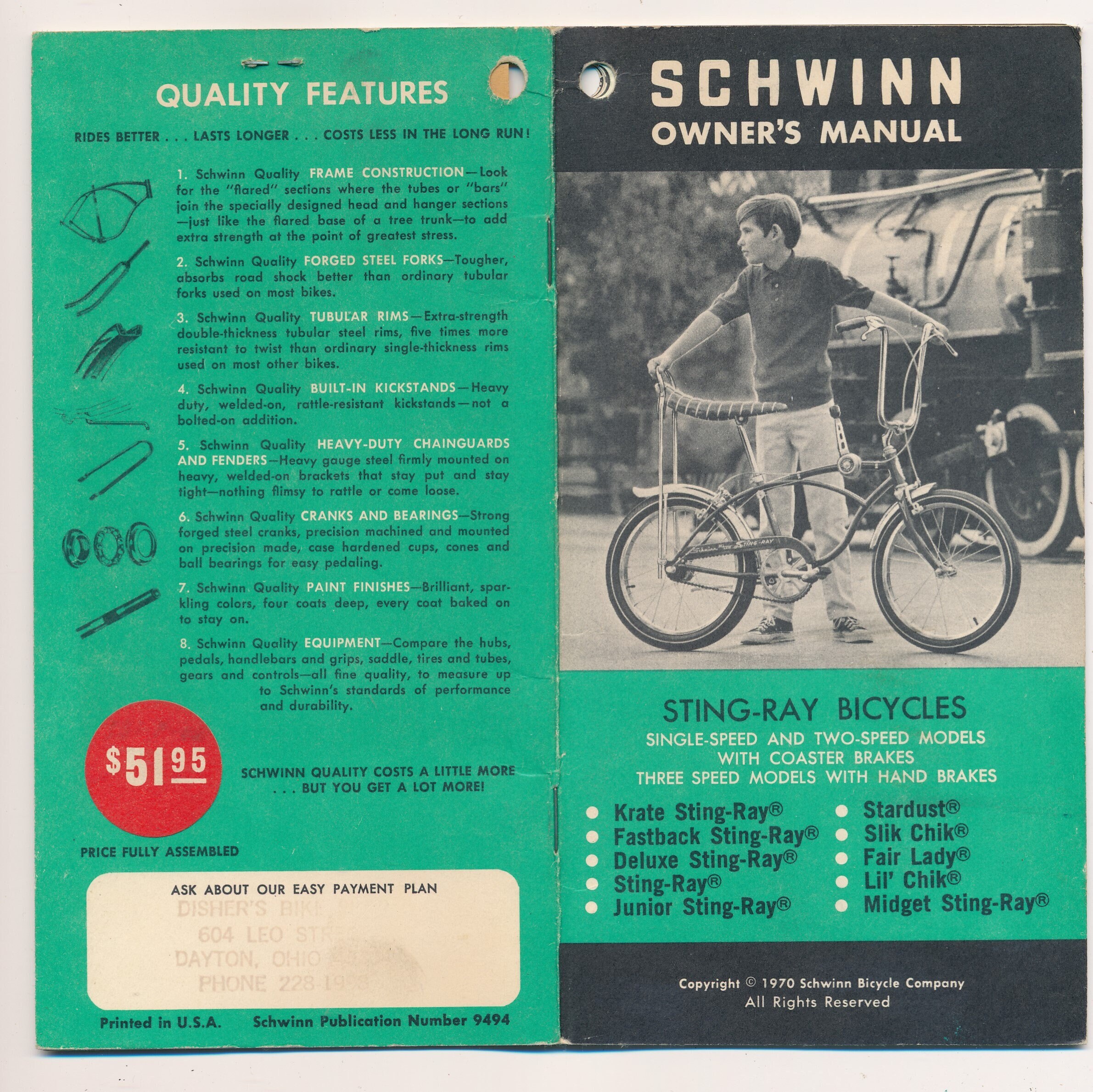 Schwinn Stingray Lemon Peeler Die Cast Model. Dated 1993 Made -  Israel