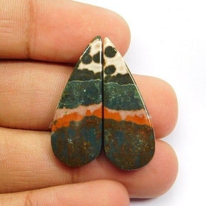 Ocean Jasper Gemstone, Natural Ocean Jasper Pair Cabochon, Semi Precious, Ocean Jasper Loose Stone For Jewelry Making 32 Cts. N-366