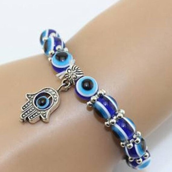 Blue Bead Evil Eye Fatima Hamsa Hand Kabbalah Bracelet USA SELLER