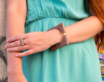 Dark Wooden Square, Boho Statement style Geometric Bangle Bracelet, Perfect Gift for Her.